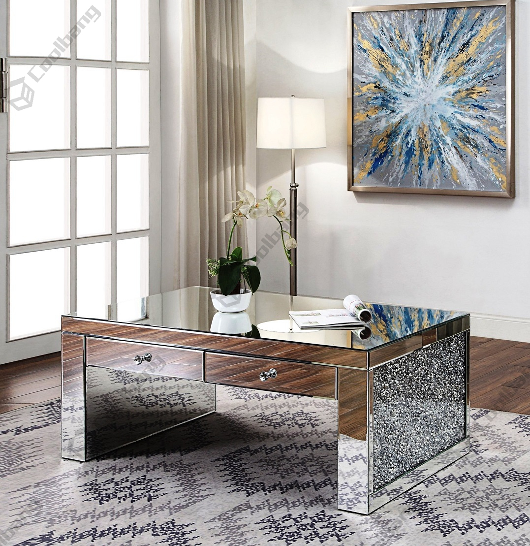 Morden luxury sparkle crushed glass diamond coffee table