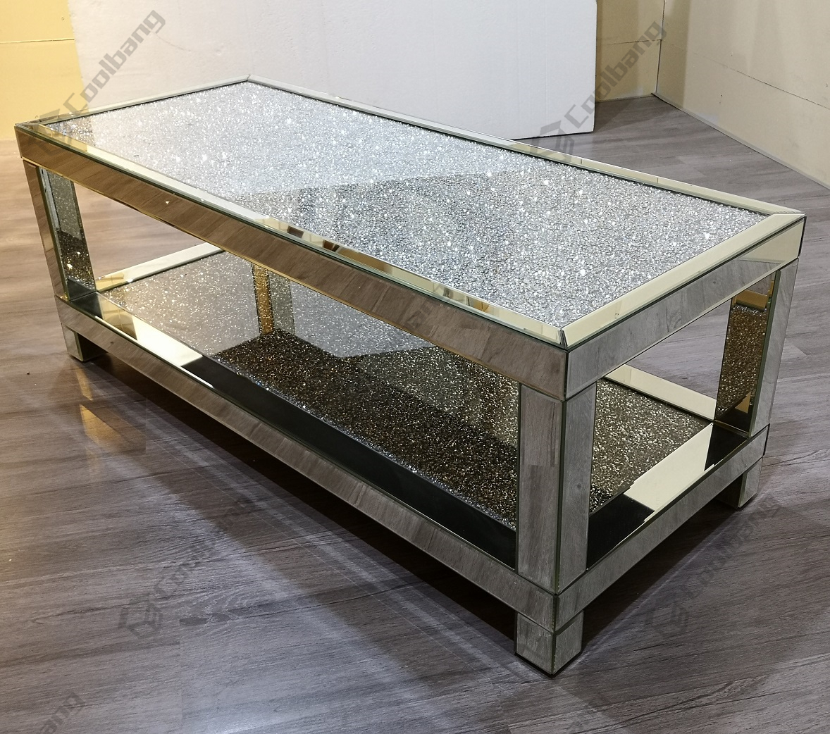 Modern luxury sparkle crushed glass diamond coffee table